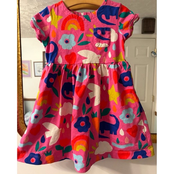 Mini Boden Other - Mini Boden Pink Dinosaur Floral Bird Abstract Rainbow Dress 5-6